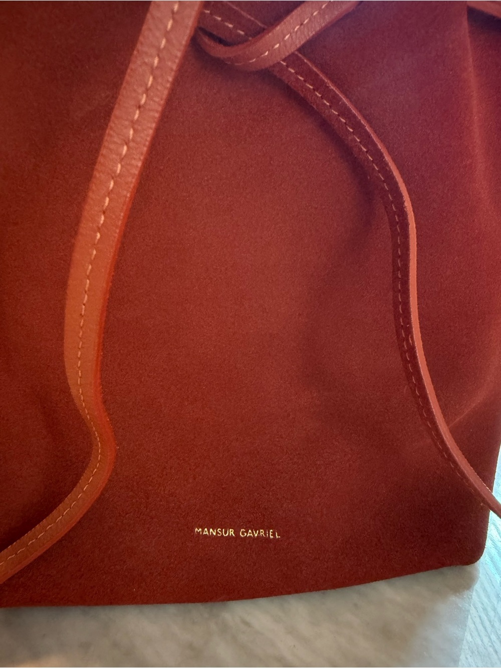 Mansur Gavriel Suede Drawstring Crossbody Bucket Bag - Picture 2 of 8